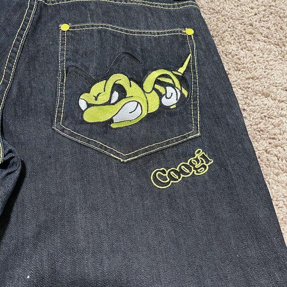 Coogi Jeans Mens 34x33 Dark Wash Baggy Embroidered Yellow Hornet Bee Y2K Hip Hop - Picture 7 of 15